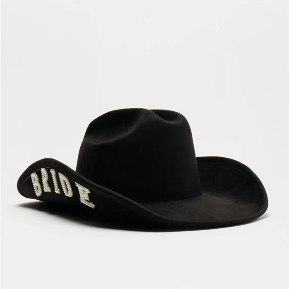 Black Vegan Suede “Bride” Western Fedora Hat
